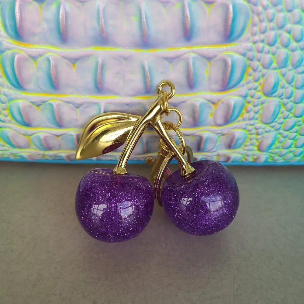 Purple Cherries Purse Charms with Key Ring